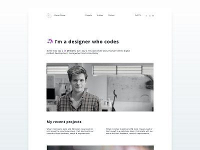 Kieran Glover - Personal Website Concept design homepage design minimal personal website portfolio web design