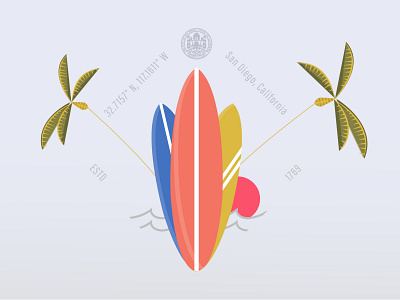Surf california city flat design graphic design ocean outdoors san diego surf vector graphic waves