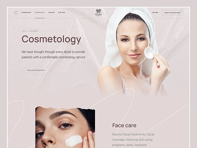 Cosmetology page | Dental Clinic beauty colors cosmetics cosmetology dental doctor face care header health hero screen makeup massage medical skincare stomatology treatment typography ui design ui ux website