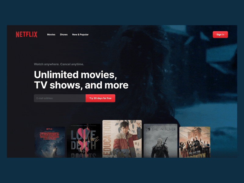 Netflix Concept Screen animation cinema clean concept films genre hero screen interaction kino movie netflix popular poster serial shows the witcher tv tv app video watch