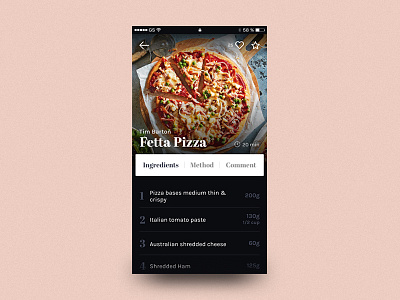 Recipe Screen app card chef cooking food ios pizza recipe screen ui ux