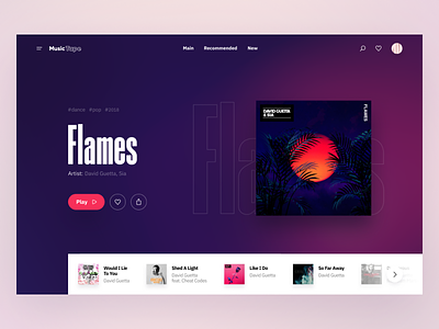 Music Page | Concept app colors concept flames fullpage music musicapp page purple typography ui ux
