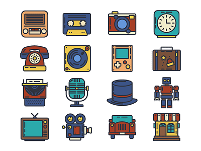 Colored Retro Icons classic icon outlined rertro vintage