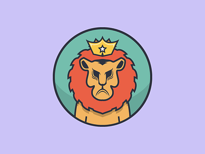 The Lion angry badge crown flat icon illustration lion
