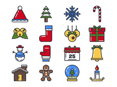 Colored Winter Icon Set blue christmas cold ice icon line outlined snow winter