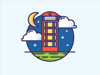 Icon of Red Telephone Box box colored communication icon night outlined red retro telephone vintage