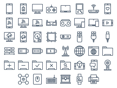 Technology Icons (Line) computer data device drive gadget game icon line network technology vector