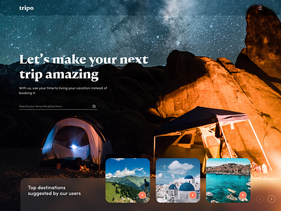 Explore Travel Destinations app booking clean design header landing page minimal mountain night online prateek travel travelling trip ui ux web website websites