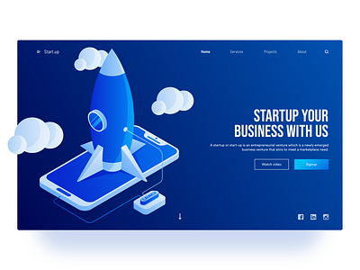 Startup - Landingpage v2 blue header landingpage rocket smartphone startup ui ux web website website builder