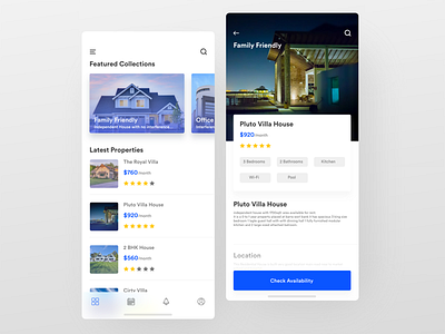 Home, Details screen - House Rent App app buy home house ios iphone minimal mobile property rent ui ux