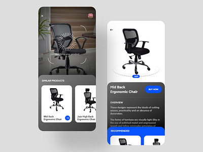 Product Search and Shop 360 degree app app ui augmented reality camera chair clean dark design ecommerce furniture store minimal modern prateek product search shop ui ux