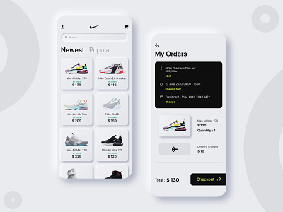 Nike • Neumorphism Design android app card cards cart cartoon category design grid ios list navigation neumorphism nike nike shoes order screen ui user interface ux web