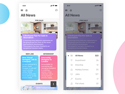 News app - home screen app explore home interface ios news ui ux