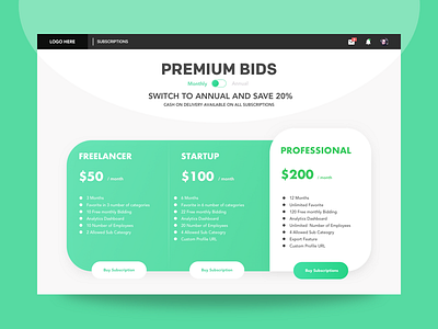 Pricing table - Subscription premium bids bids price price table subscribe subscription ui ux web web design website