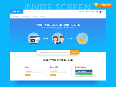 Invite Screen - web design