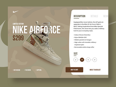 Nike Airforce - Product detail page airforce nike ui ui design ux web web design website