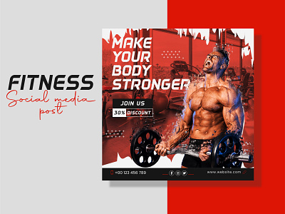 Fitness Social Media Post, Gym Facebook Instagram Post design body fitness design fitness fitness banner graphic design gym gym banner gym post post social media post template