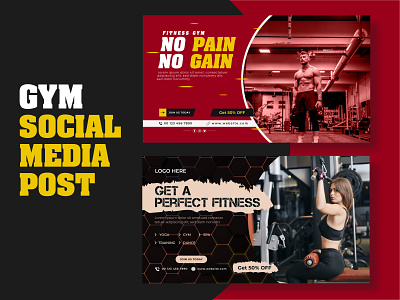 Gym banner, fitness social media post template