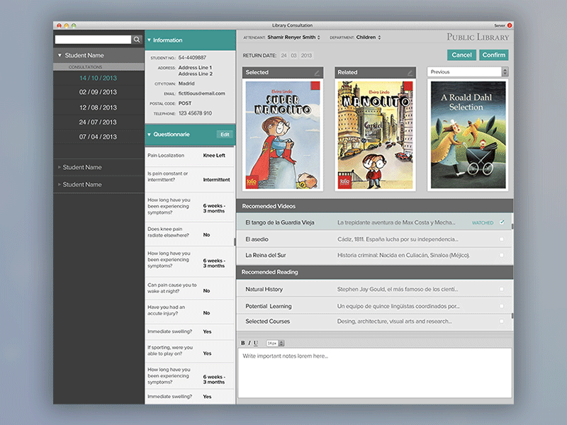 Library Consultation App app consultation green grey library mac