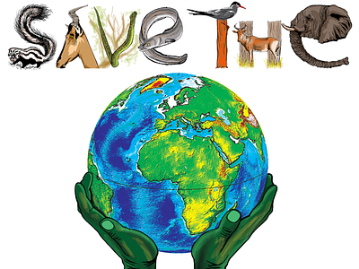 SAVE THE PLANET alphabet animals biodiversity design education elephant environment illustration marine planet