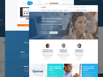 Coveo Homepage buckets coveo customer enterprise gradient hero homepage products search service website