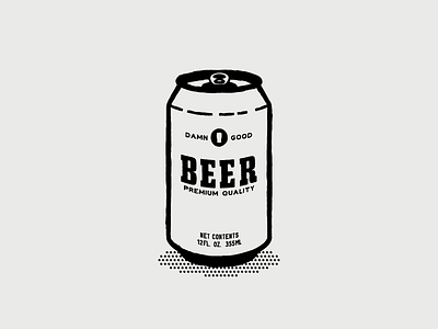 Damn Good Beer beer can dot drawn halftone hand ink