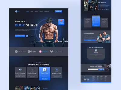 Fitness & Workout Landing Page blue clean creative design drak fitness fitness workout fitness exercise gym health healthy lifestyle landing page male ui ui design web design website workout yoga