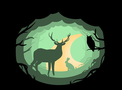 Forest world deer forest illustration nature owl procreate rabbit