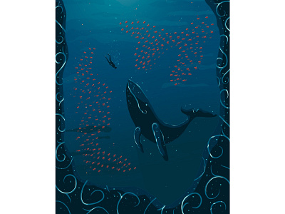 Deep sea blue blue whale deep sea diving illustration murmuration ocean procreate sea whale