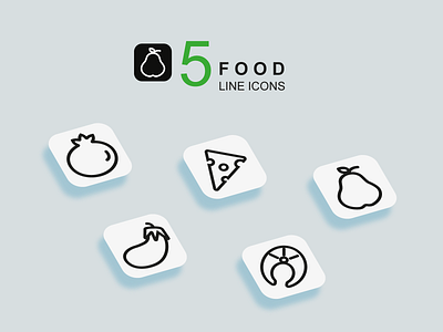 5 buttons with icons of healthy food