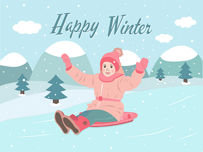 Winter postcard with a child child cold congratulation happiness postcard smile snow snowdrifts winter