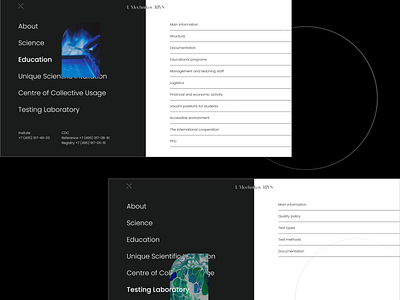 Desktop menu of RIVS Project desktop education institute menu science ui ux web design website