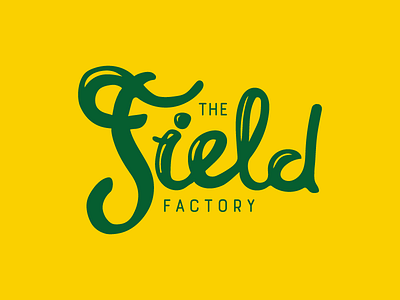 The Field Factory Logo branding concept factory field green logo mark nature script type yellow