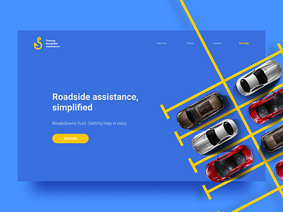 Header Roadside Assistance blue car cta button design header landing landingpage parking towtruck ui ux web