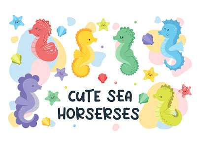 Set of Cute Seahorses Clip Art aquarium aquatic art character cute design fish graphic graphic design happiness happy horse kawaii marine ocean sea seahorse underwater water