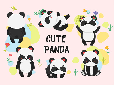 Cute Kawaii Pandas, Vector Illustration adorable animal art asia asian bear cartoon character china cute design drawing funny illustration nature panda print vector wild wildlife