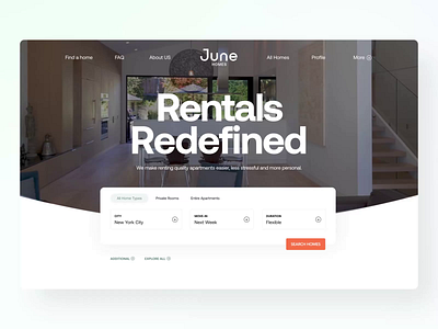 🍃 June Main Page redesign | Brand Update apartments cards catalog clasters duration filters homes location main map move in new york rentals rommates search