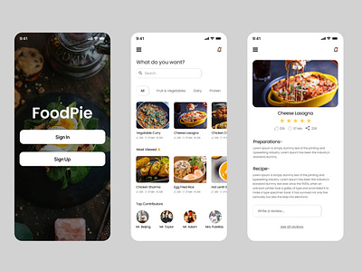 Food recipe app design.