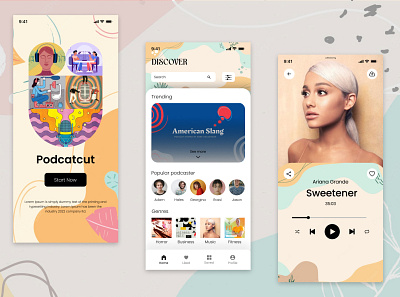 Podcast app design. (podcatcut) agency app app design audio branding design dribbble shot illustration landing page logo mockup music podcast podcast app design responsive screen design ui ui design ux vector