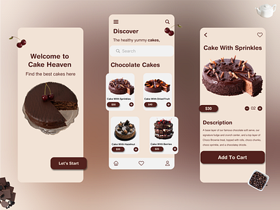 Cake Heaven app design app design branding brown cake app design chocolate cake typography ui ux vector visual design