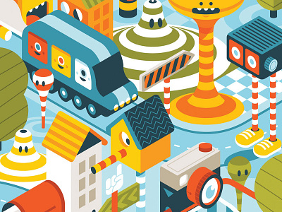 The Townsquare Is Round character design city illustration colorful cute illustration map illustration town illustration vector illustration