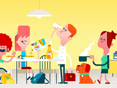 all day life scene breakfast. character design pepsico products