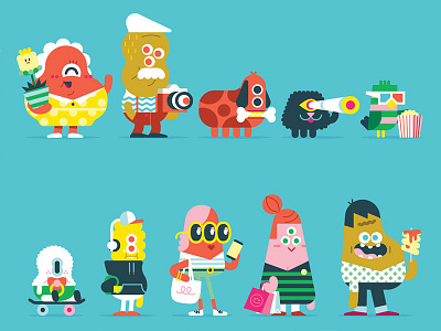 Characters character design characters fun illustration loulou tummie mall people poster shopping