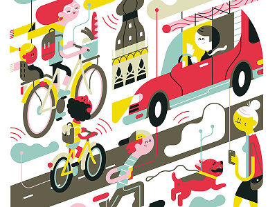 Sjees autos characters city fietsen illustratie loulou tummie verkeer