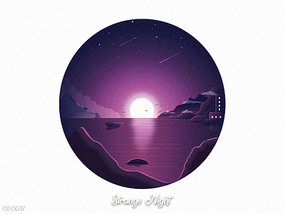 Strange Night circle design globe graphics illustration landscape moon night ocean purple strange