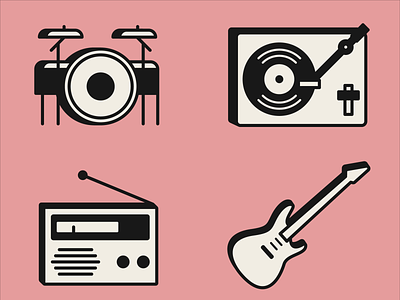 Music Icons design drums guitar icons illustration music radio vector vinyl