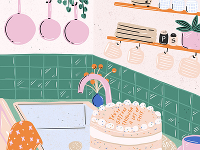 Dream Kitchen & Cake bright colorful hand drawn illustration typography whimisical