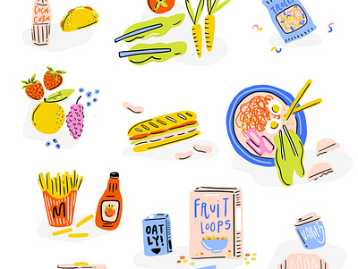 Spot Illustrations: Food bright colorful food food illustration fun hand drawn illustration whimsical