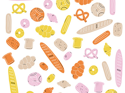 Bread Pattern bright colorful food food illustration fun hand drawn illustration whimisical