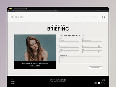 Briefing Form for Photographer Website design typography ui ux